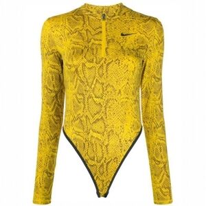 Nike Sportswear Women's Long-Sleeve Bodysuit Snake-Print Yellow Size Small